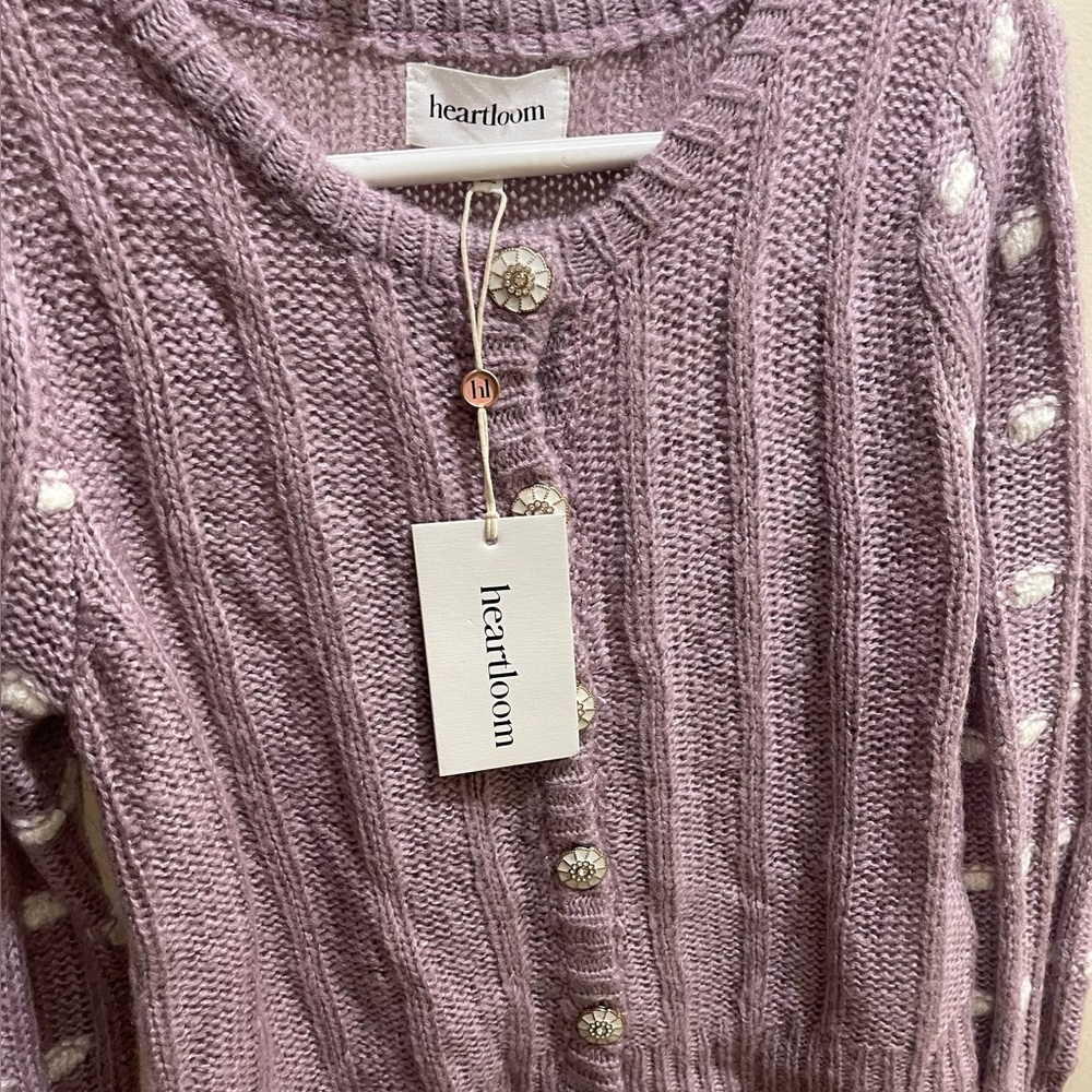 Heartloom Lavender/Lilac Cable-Knit Button Cardigan Sweater